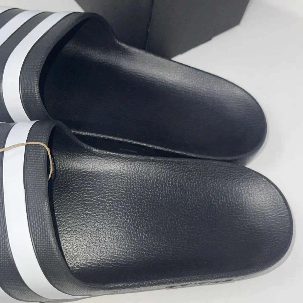 Adidas Men's Size 13 Women 14 Slides Black White 3 Stripes Adilette Aqua Slip On